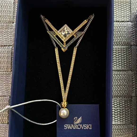 HOST PICK SWAROVSKI Gatsby NWT Pearl Blue & Clear Crystal Necklace & Earring Set - Picture 2 of 5